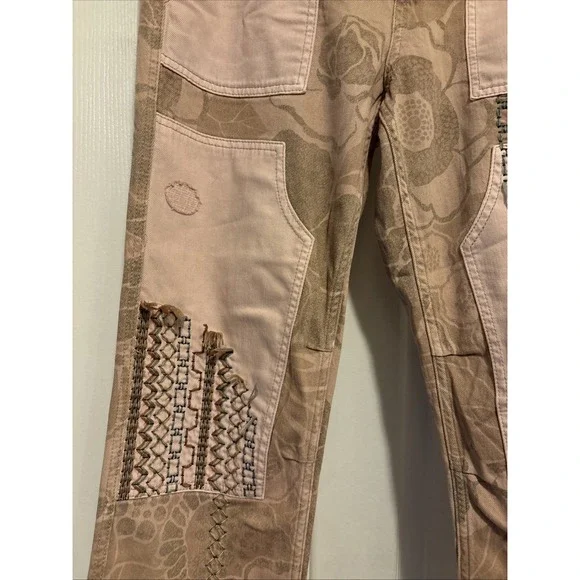 Anthropologie Pilcro The Camp Wanderer Jeans Pink Tan Patchwork Boho Festival 30 - Picture 2 of 9